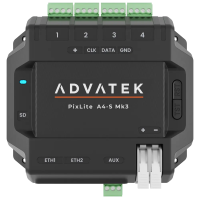 PixLite A4-S Mk3 van boven: vier pixeluitgangen met...