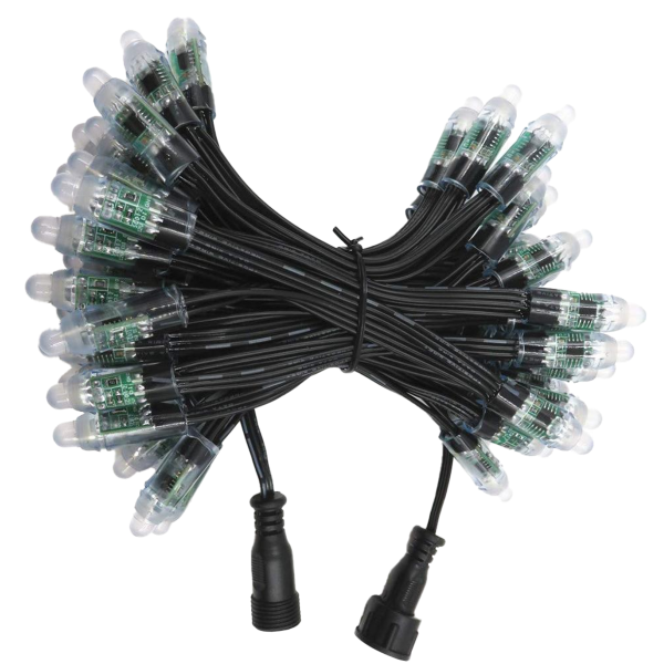 WS2811 RGB regulated Pixel String 12 mm (12 V CC) – 50 px, xConnect®, cable negro, IP68