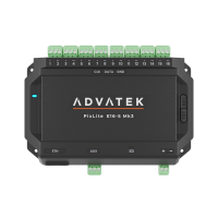 PixLite E16-S Mk3 schuin van onderen: de zestien uitgangsklemmen 1 tot 16, bovenaan ETH, AUX, SD en voeding