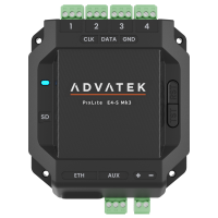 PixLite E4-S Mk3 van boven: vier groene steekklemmen 1...