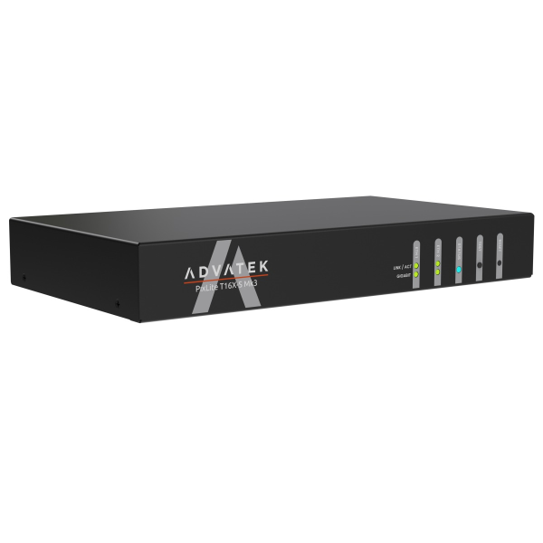 PixLite T16X-S Mk3 schuin van voren: platte zwarte...