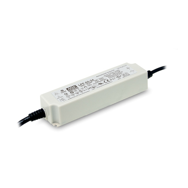 Driver LED MEAN WELL LPF-60 en carcasa de plástico encapsulada con cables (imagen de ejemplo de la serie)
