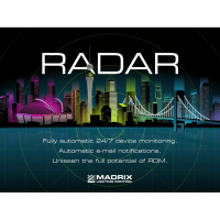 Werbemotiv MADRIX RADAR mit beleuchteter Stadtsilhouette