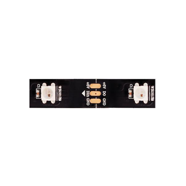 Close-up van de pixelstrip met WS2812b-LEDs en knippunt...