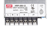 MEAN WELL HRP-300-12 rating label with terminals L, N, earth, −V and +V
