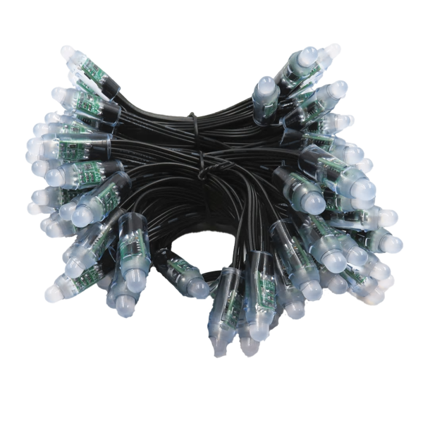 Cadena de píxeles WS2811 RGB (5V DC) – Bullet 12mm, IP68 - 50 píxeles - JST-SM - Negro