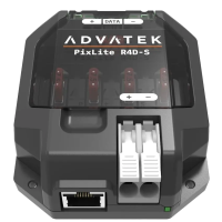 PixLite R4D-S dallalto: quattro morsetti di uscita +,...