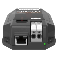 PixLite R2F-S da dietro: presa RJ45 per la linea a lunga distanza e morsetto bianco a connessione rapida + e &minus;
