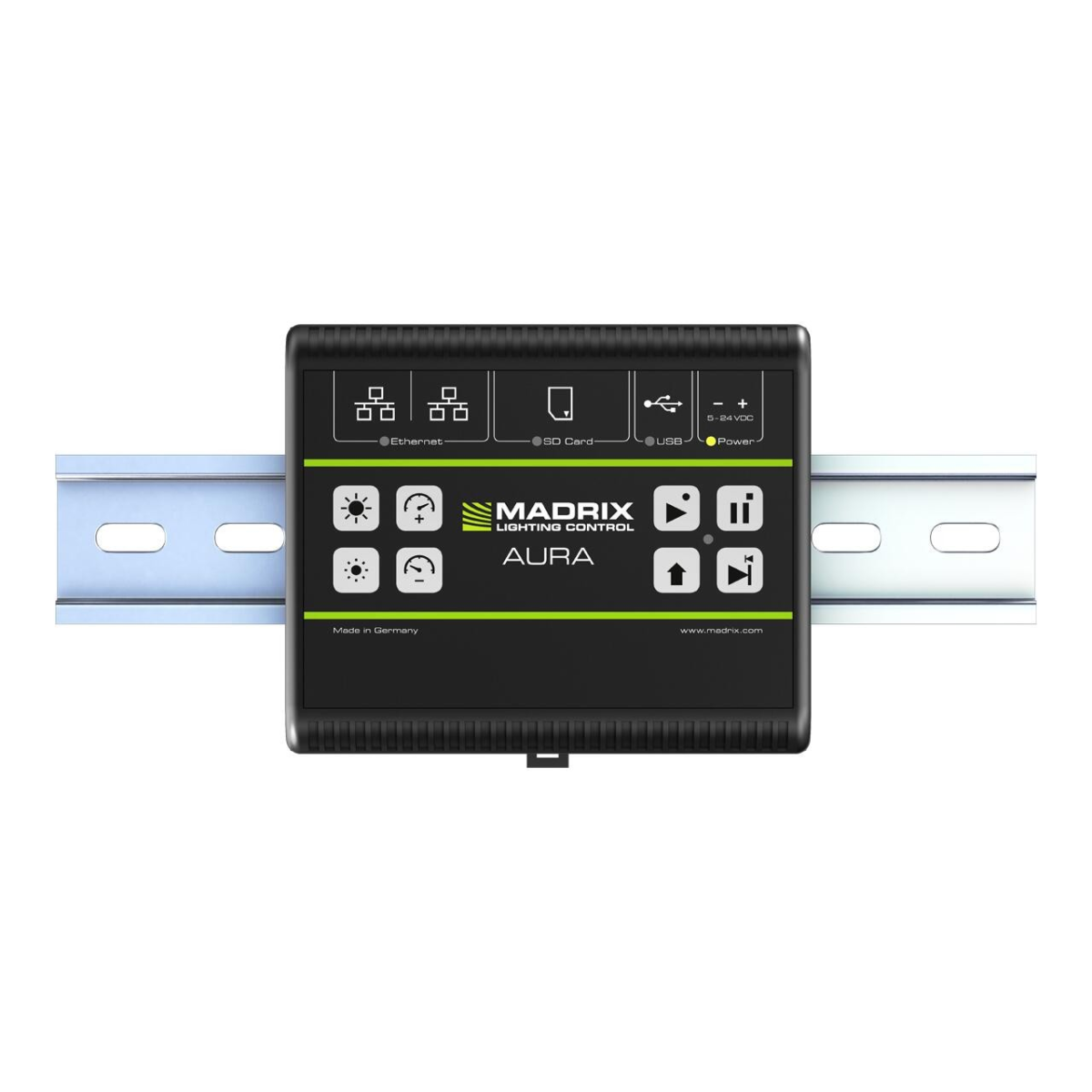 MADRIX AURA 32 vue de dessus avec les huit boutons de commande et les LED d'état.